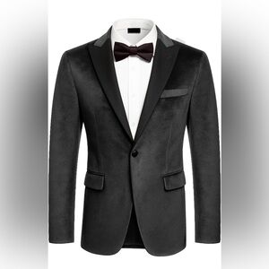 COOFANDY Mens Tuxedo Jacket Slim Fit Velvet Blazer One Button Suit Jacket